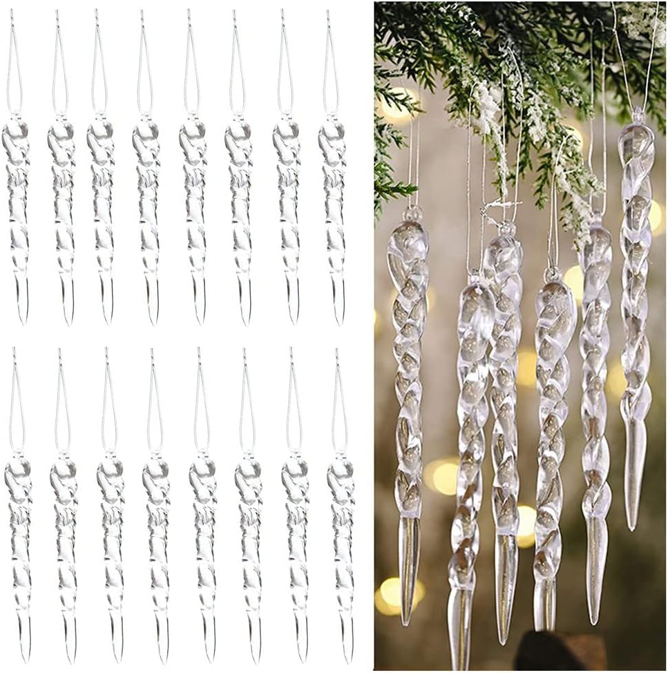 48PCS Clear Icicle Ornament 5inch Acrylic Christmas Tree