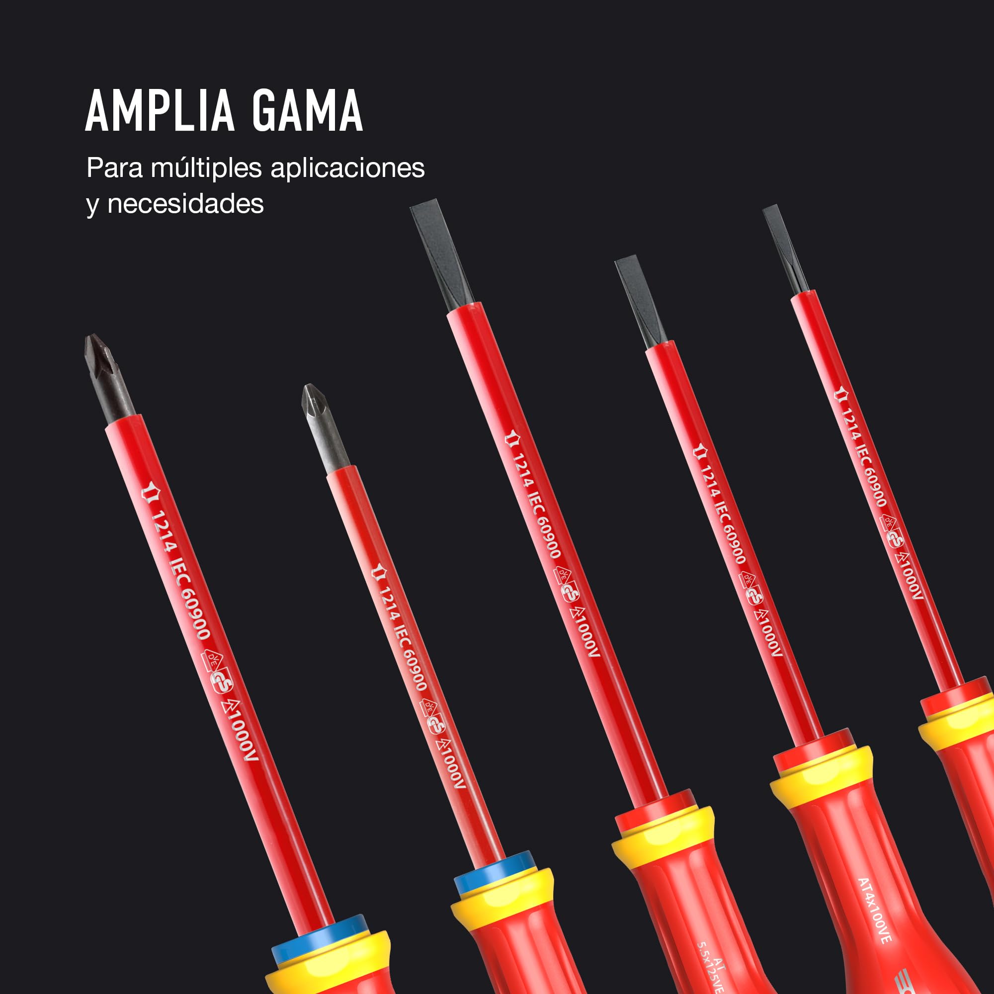 FACOM - Juego de 5 Destornilladores Protwist Aislados 1000V, Incluye 3 Destornilladores de Ranura y 2 Pozidriv, Calidad, Ergonomía, Tratamiento Anticorrosión, AT5VE.PB