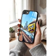Apple iPhone 7 ile Uyumlu S nger Bob Tasar ml  Glossy Premium Silikon K l f, Siyah