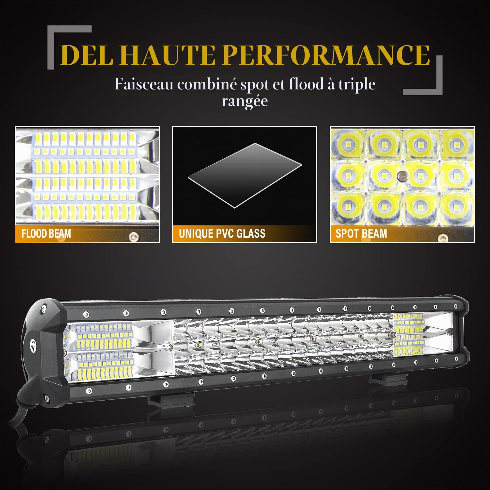 SKYWORLD 20 pouce 50 cm 288W Barre Led + 58 cm support plaque immatriculation, Rampe led bar 4x4 Longue Portée Barre Lumineuse avec faisceau de câblage pour Voiture Camion Hors Route
