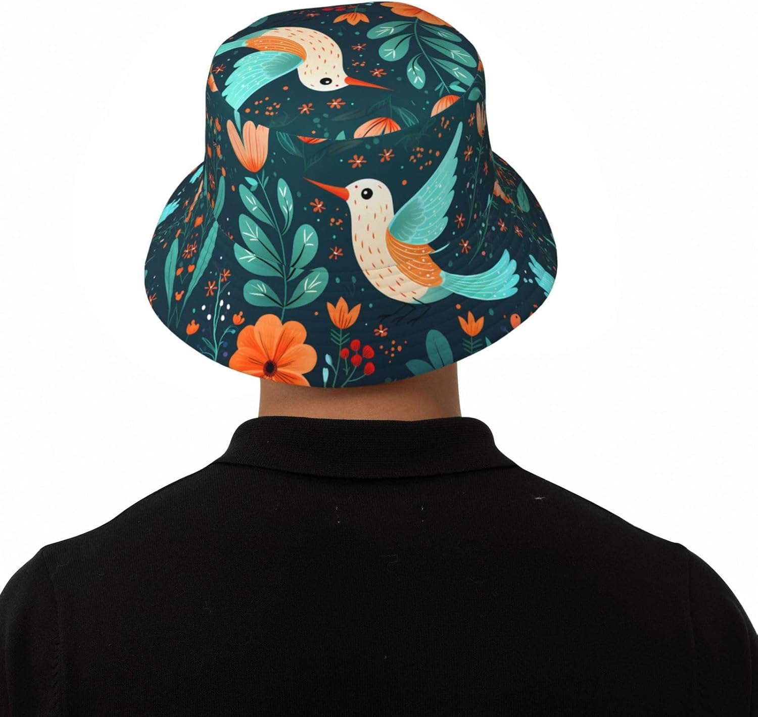 Flying Hummingbird Prints Summer Outdoor Travel Bucket hat, a Beach Sun hat Suitable for Both Men and Women Black