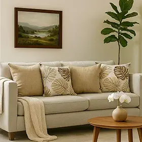 Kit 4 Capas De Almofadas Estampadas Decorativas 45x45cm Para Sofá Cama (Costela de Adão Avelã)