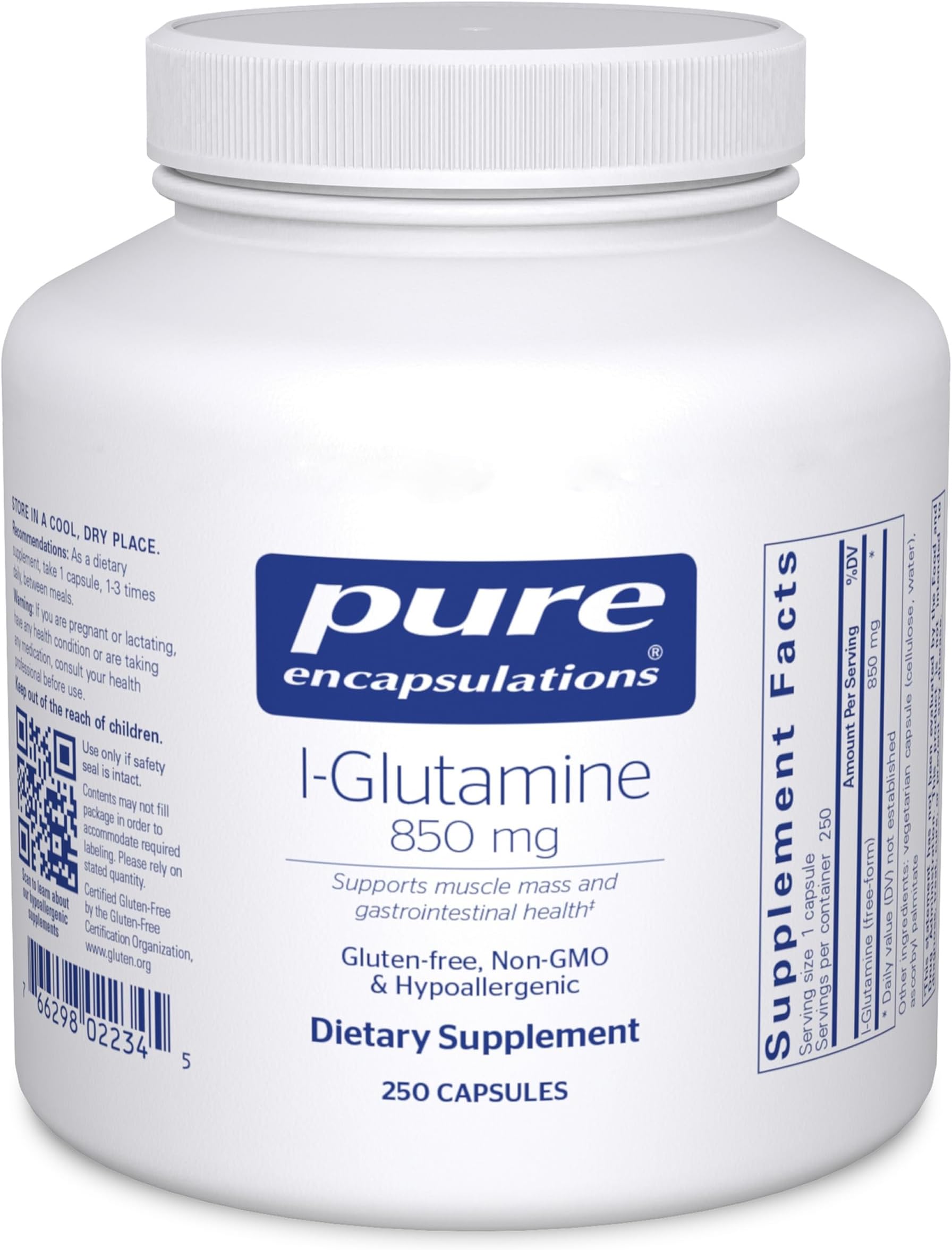- Pure Encapsulations L-Glutamine 850 mg | Supplement for Immune and Digestive Support, Gut Health and Lining Repair, Metabolism Boost, and Muscle Support* | 250 Capsules