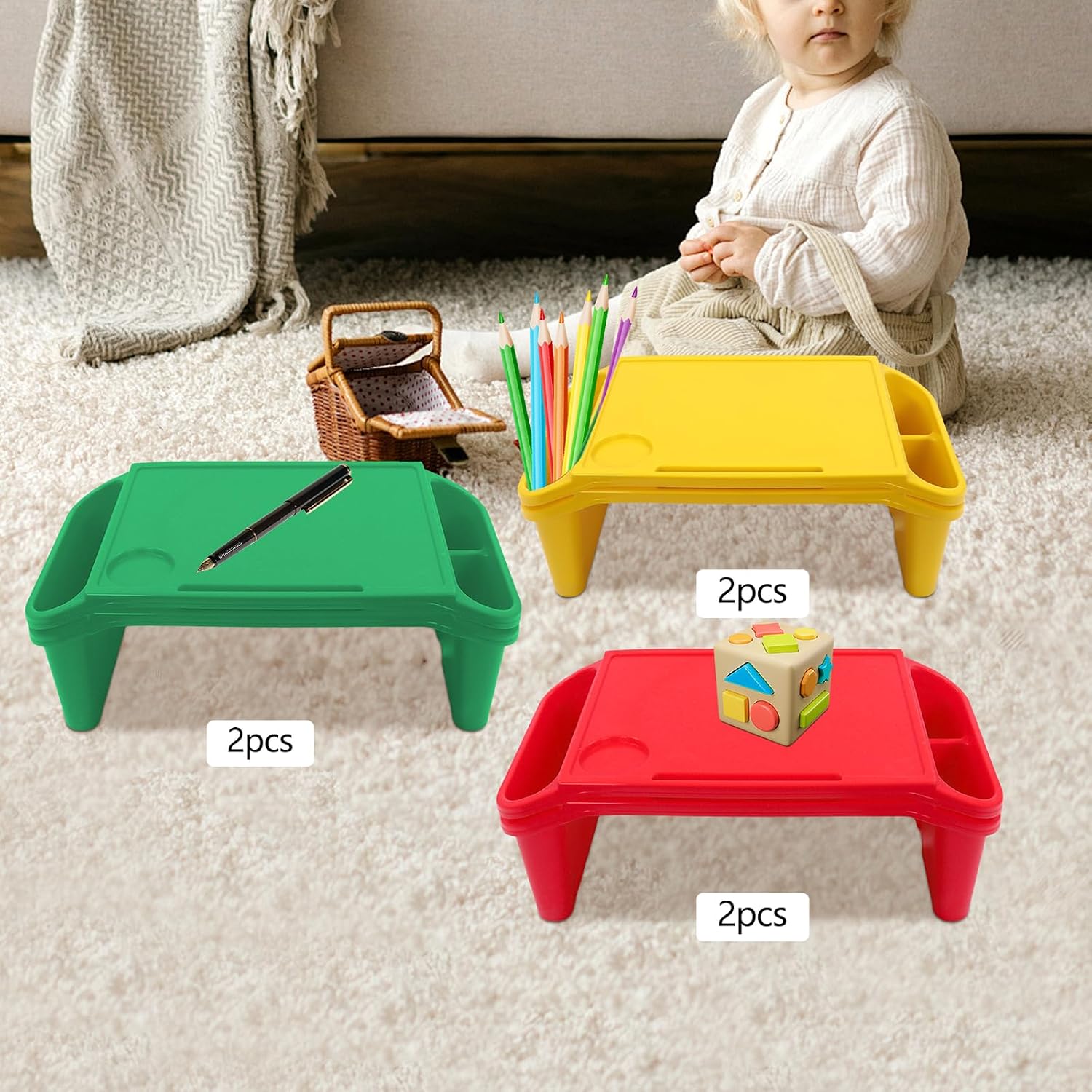 6 Pack Kids Lap Desk Tray, Portable Table with Storage Slots, Activity Trayor Writing, Eating, Game, Children Portable Lap Desk for Students Work Study School Classroom