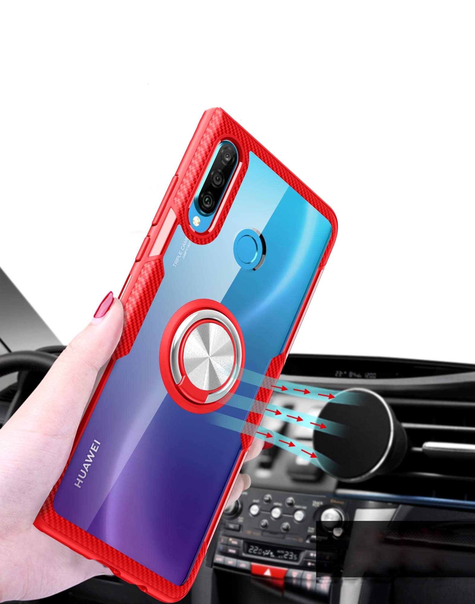 SORAKA Hülle Für Huawei P30 Lite Mit 360°-Ring & Magnetplatte – Transparent, Stoßfest & Autotauglich