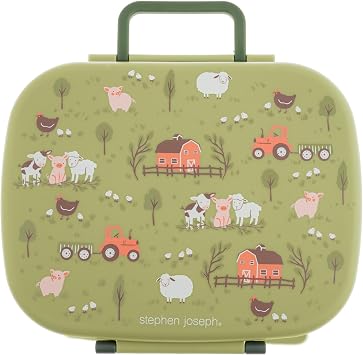 Stephen Joseph, Bento Box for Kids with 5-Compartment, Leak Proof Lid Lunch Box, BPA Free Bento Box for Ages 3-7, Toddler Lunch Box with Leak Proof Sauce Compartment, Farm