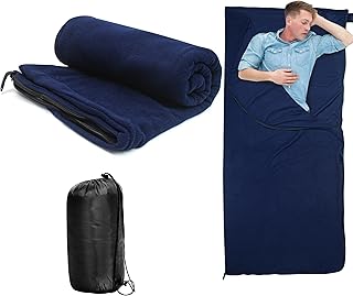 Fleece Sleeping Bag Liner for Cold Weather, 75 x 31 In, Insert Liner for Travel Sheet Sleep Sack with Zipper, Thin Camping Pad, Warmth Lightweight Thermal Blanket for Winter Outdoor Adults Unisex Blue