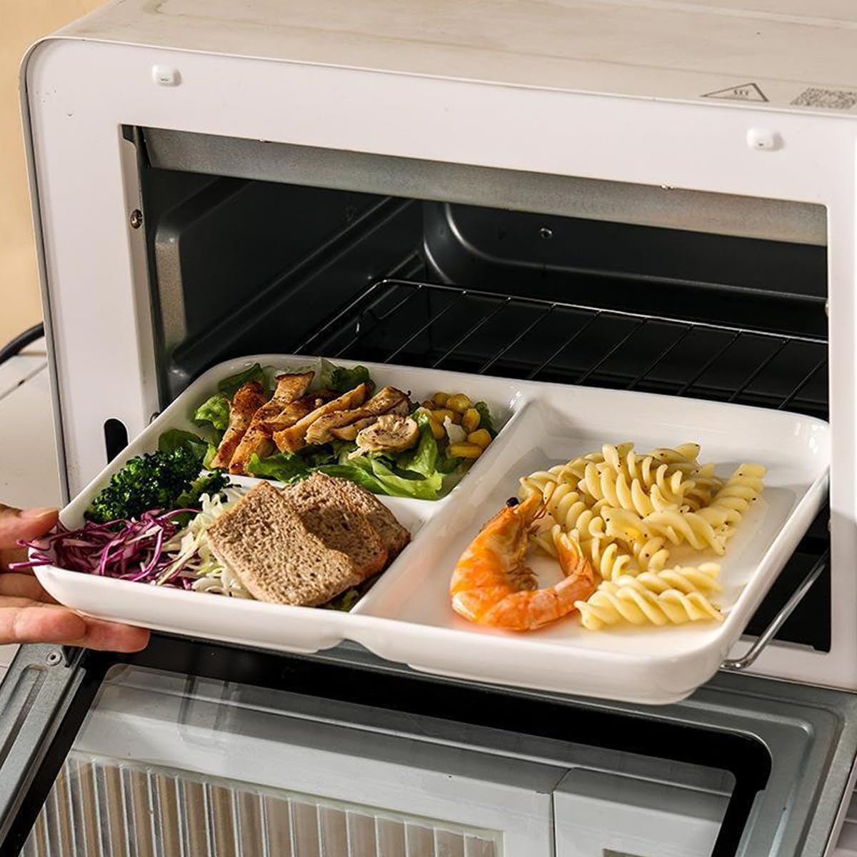 White Porcelain Dinner Plates Portion Control Balanced Meal Building Divided Plate for Adults Rectangular Snack Plate -1 PCS 8.0 Inch - Image 3