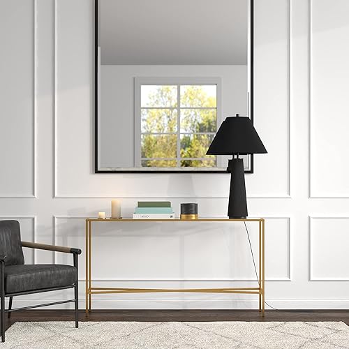 Miniatura 7 de Henn&Hart - Lámpara de mesa de 1 luz transicional de 27.5'' con base cónica de cerámica ahusada y pantalla cónica de tela blanca para sala de estar,