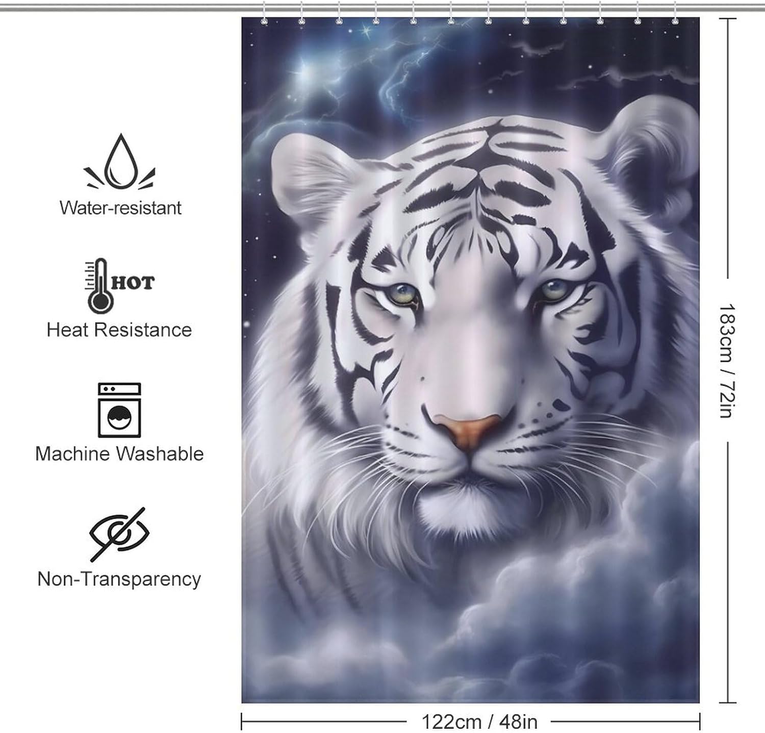 Tiger Stars Cloud Funny Shower Curtains Washable Bath Curtain Liner with Hooks for Bathroom Bath Tubs