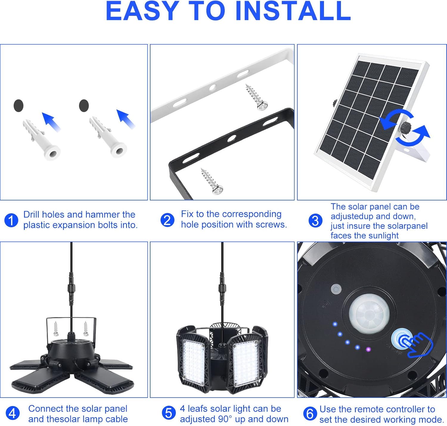 Solar Shed Light Indoor/Outdoor, Pendant Lights With Remote Control, 5 Heads Powered Gazebo Lights With 6 Lighting Modes for Porch, Garage, Home, Chicken Coop