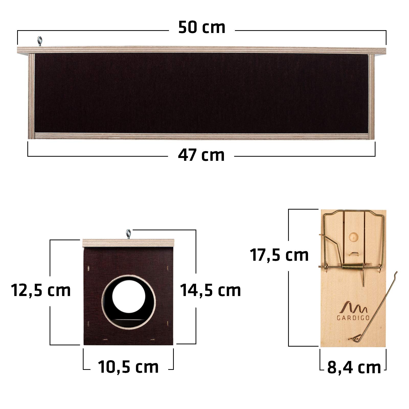 Gardigo Estación de Cebo de Madera, Carnada para Ratas Roedores, Caja Cebadera con 2 Trampas para Ratas, 50 x 10,5 x 14,5 cm, Made in Germany | Seguro para mascotas, longitud 50 cm, placa multiplex
