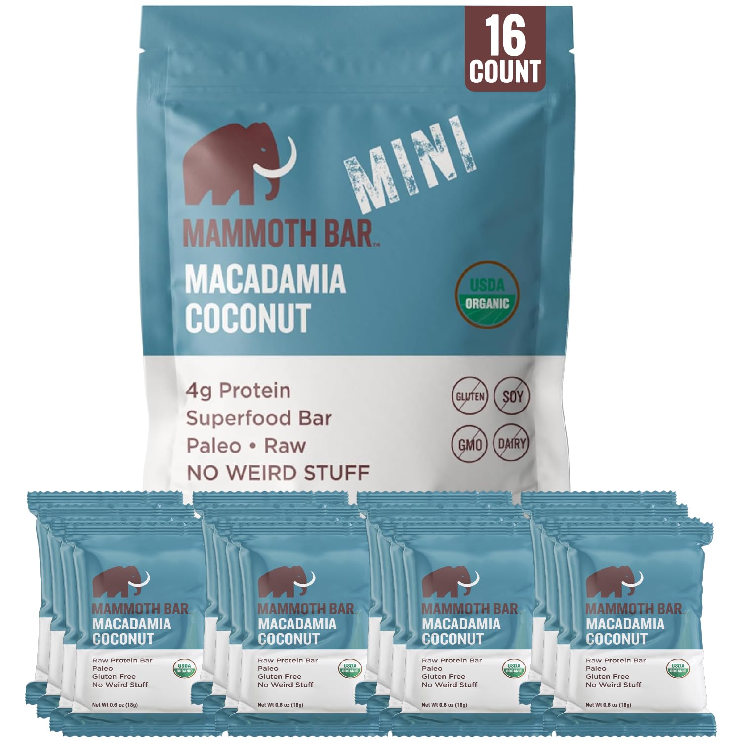 Mammoth Bar Mini - Variety Pack of our Mini Organic Protein Bars – Made with Premium Nuts & Egg White Protein • Organic • Paleo • Gluten Free • GMO Free • Raw - 16 Mini Bars