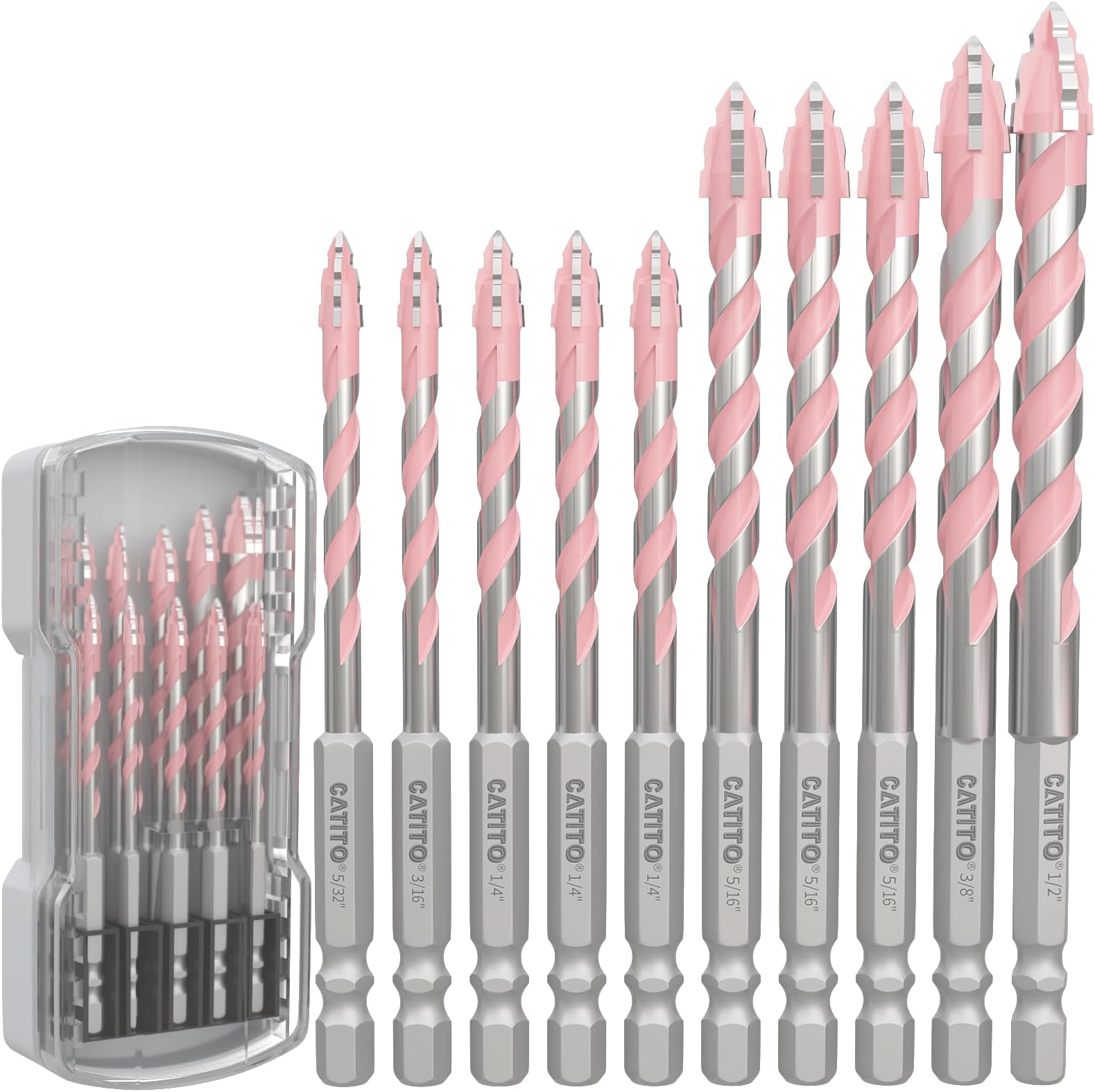 CATITO Multi-Tooth Concrete Drill Bit Set - 10PCS - Pink, Multi-Tooth Masonry Drill Bit, Carbide Tipped, Hexagonal Shank Drill bit, Glass, Brick, Ceramics, Plastic and Wood