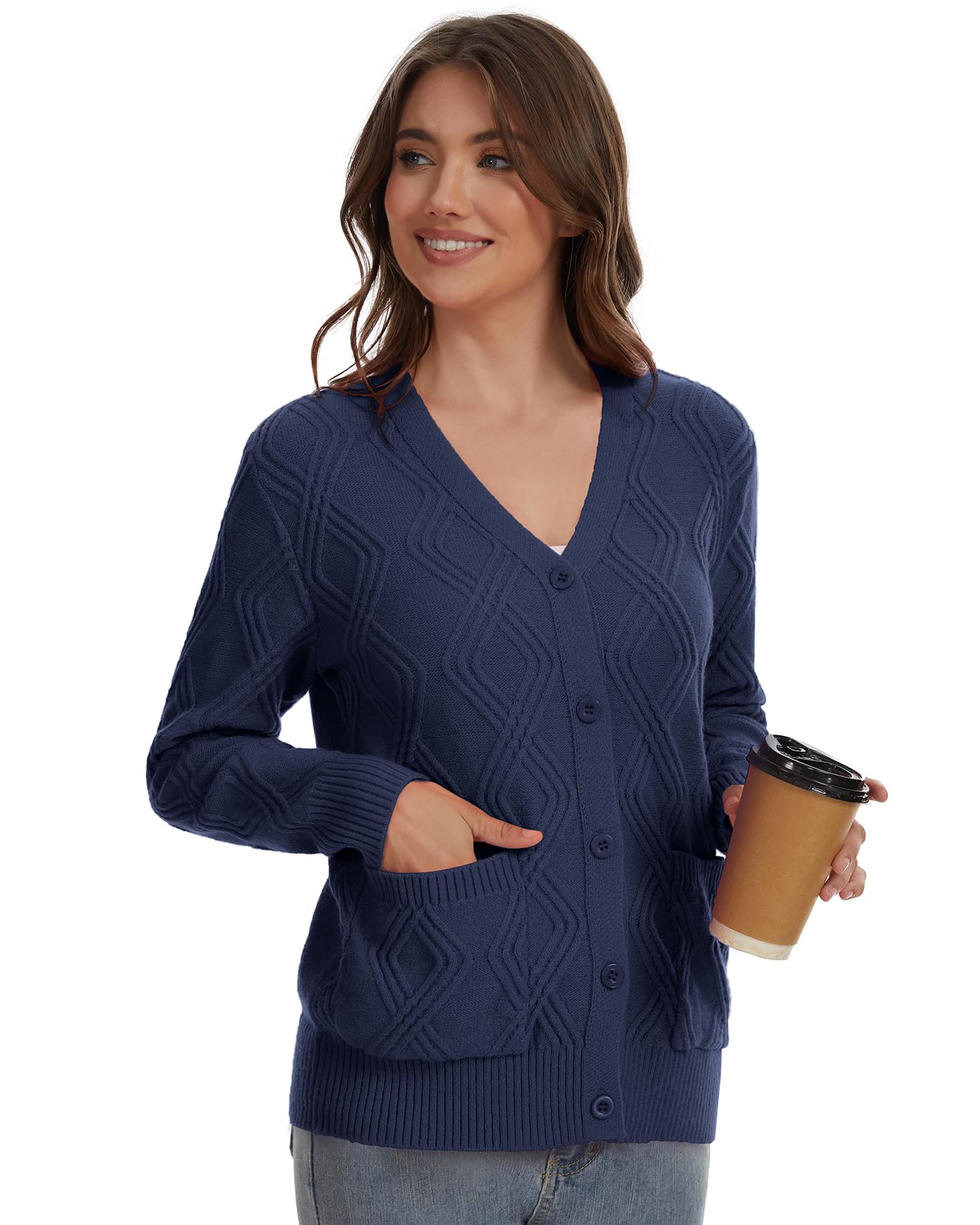 BEIGAI Cardigan da donna leggero con scollo a V, maniche lunghe, cardigan con tasche | Maglione a maglia grossa, con bottoni, elegante, casual, comodo, caldo, autunno, inverno