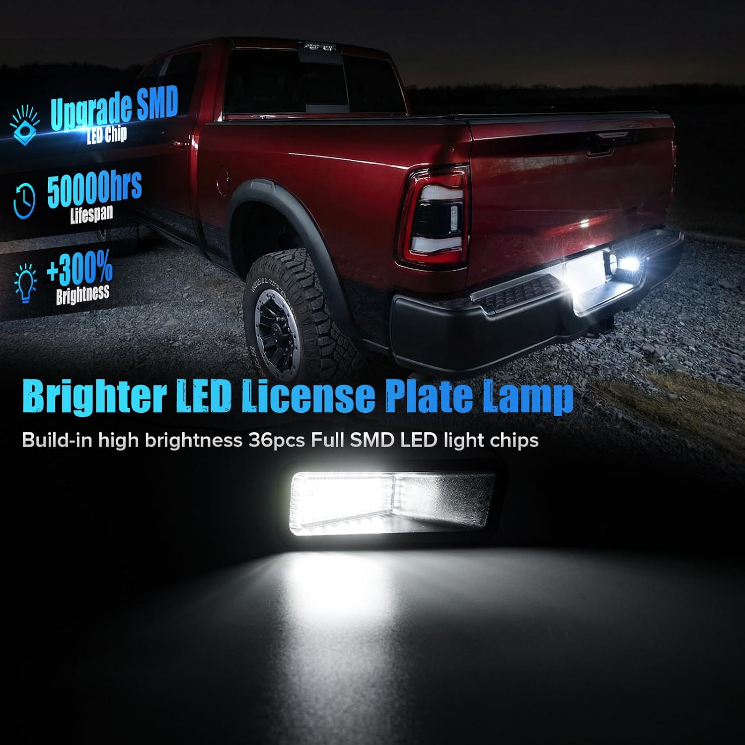 2Pcs 6000K White LED License Plate Light Compatible with 2019-2026 RAM 2500 3500 Rear Bumper Tag Lamp Clear Lens
