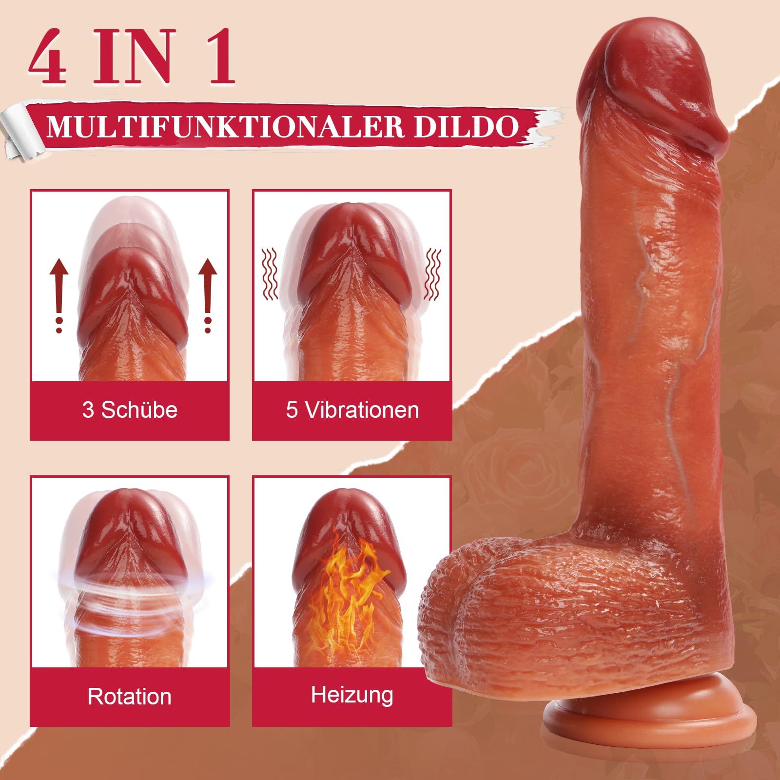 HIVEFUN Gode XXL Réaliste Large Sex Toýs Femme, Vibromasseurs Dildo Gode va et Vient électrique avec Fonction Chauffante avec Fonction Choc Gland Rotatif à 360°, Sextoy Godes Femme Vibrant Point G