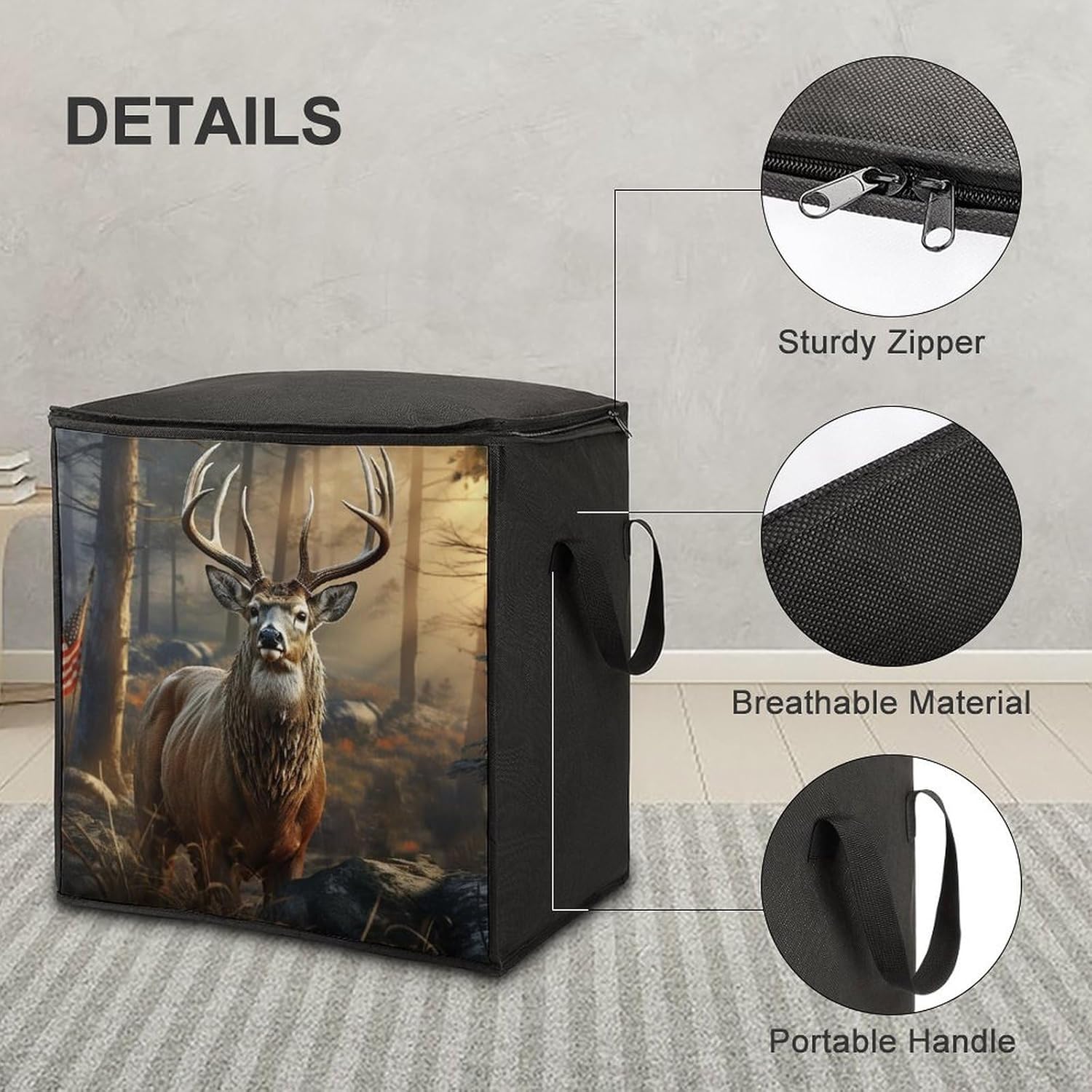 Quilt Storage Bag,Deer Hunting Season Printed Large Foldable Storage Container Portable Travel Storage Bag for Blankets, Quilts, Clothes, Comforter, Bedding And Pillows