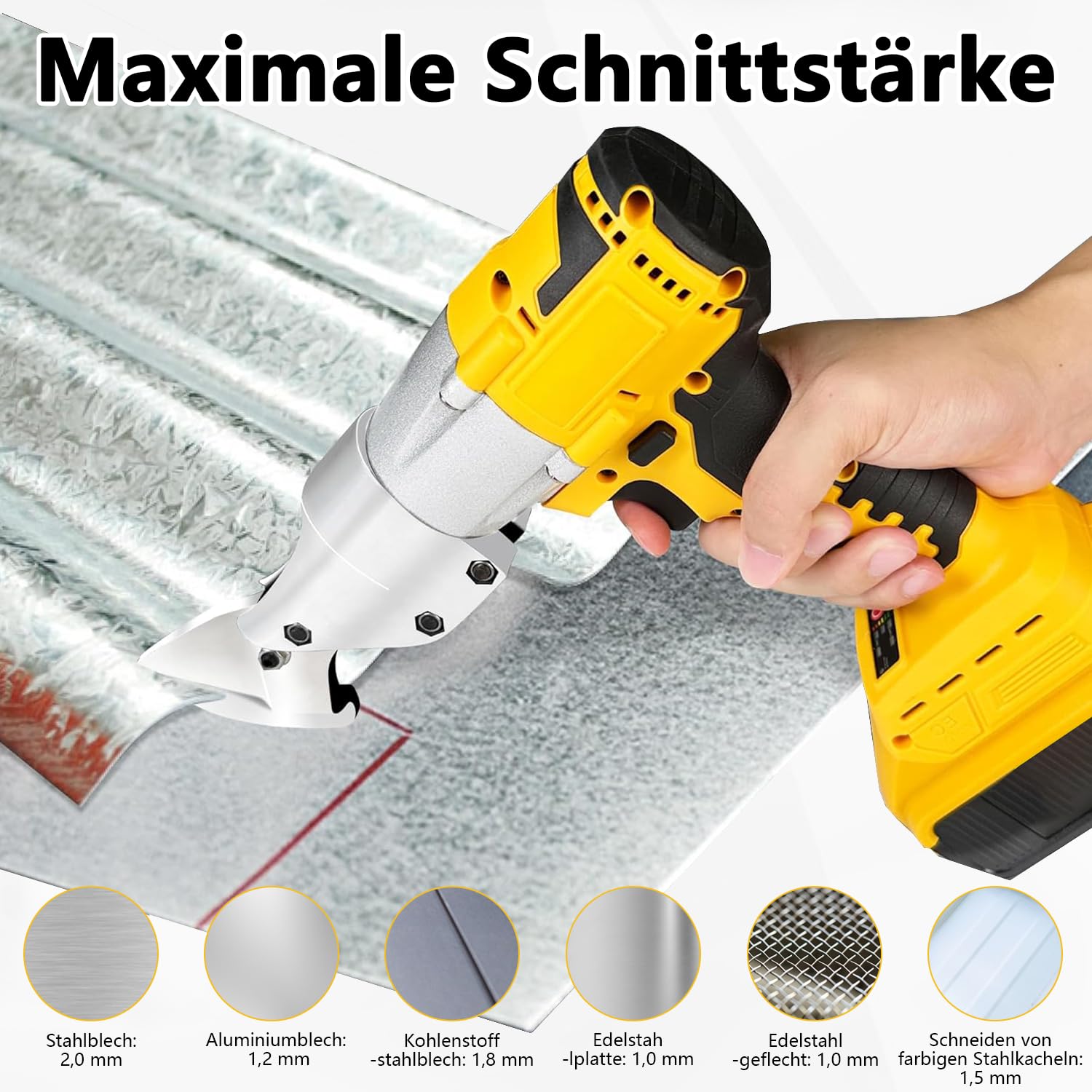 Tijeras de hojalata compatibles con batería Dewalt de 20 V, tijeras eléctricas de metal con cabezal giratorio de 360°, tijeras eléctricas sin escobillas para chapa, alfombras, tela, cuero, papel (sin