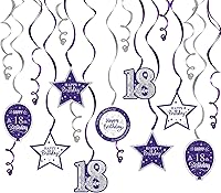 Vista 47 de Serpentinas de remolinos de cumpleaños feliz de 16 años con purpurina azul y plateada - Kit de 15 piezas de remolinos colgantes para el kit