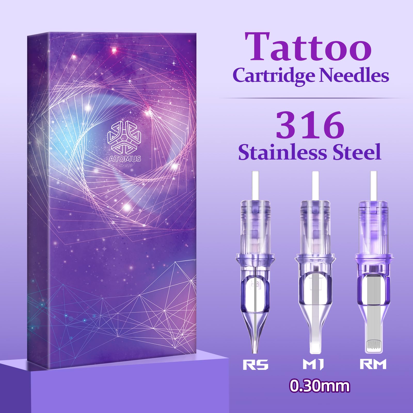 ATOMUS 50pcs Purple Tattoo Cartridge Needles 5pcs 1005RS 7RS 9S 7M1 9M1 11M1 7RM 9RM 11RM 15RM Tattoo Needles for Tattoo Gun Pen Shader Pattern for Pen Rotary Machine Tattoo Supplies