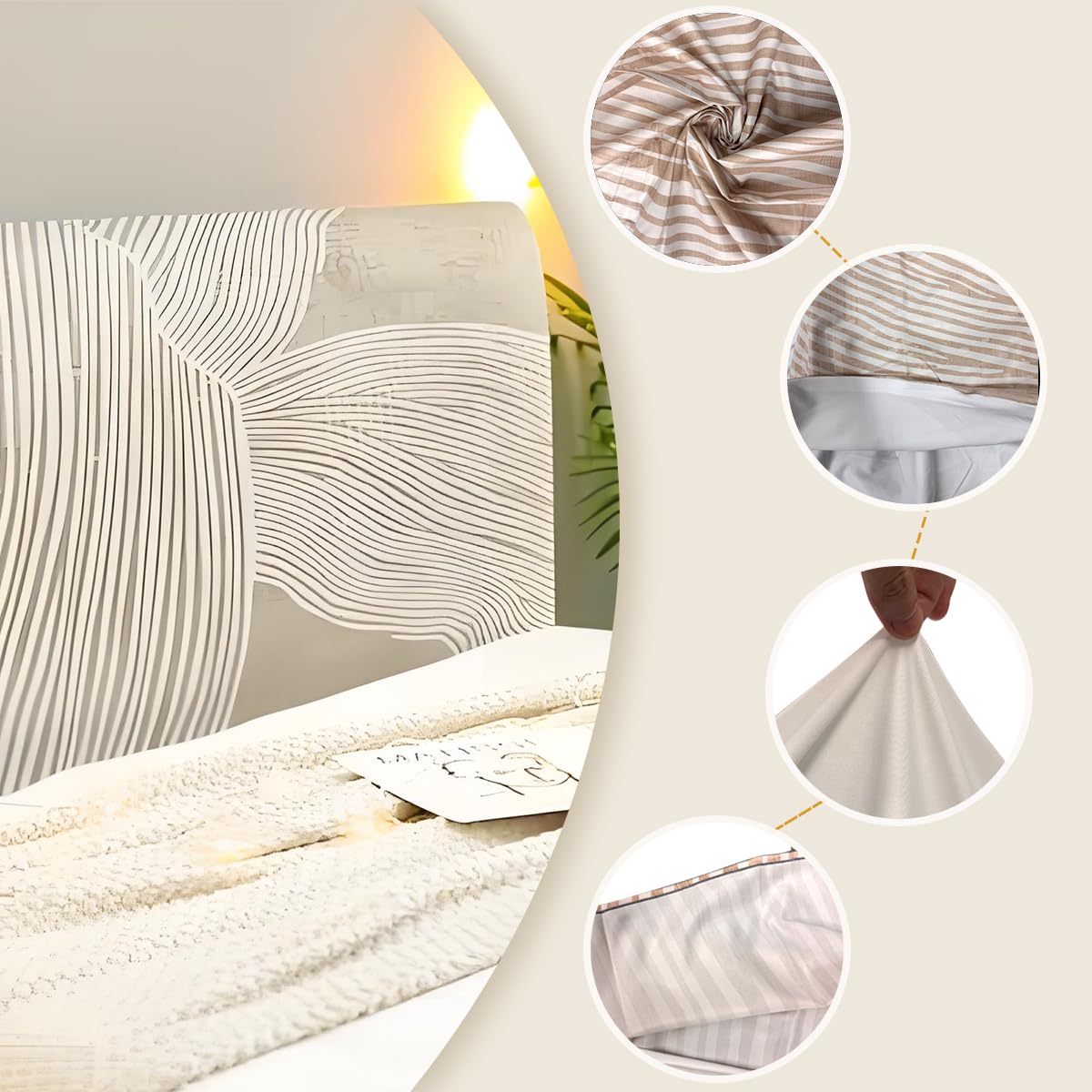 Copri Testata Letto Matrimoniale, Semplice Beige Copri Testiera Letto, Elasticità Testiera Letto 360° Protezione Letto,170-190 cm, Lavabile Testata Matrimoniale