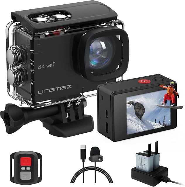 Sport Action Camera 4K Ultra HD Camcorder 20MP EIS Waterproof Camera with 170°Wide-Angle/Remote Control/Microphone, 2 x 1350mAh Rechargeable Batteries / 2.0 LCD Screen/Mounting Accessories Kit