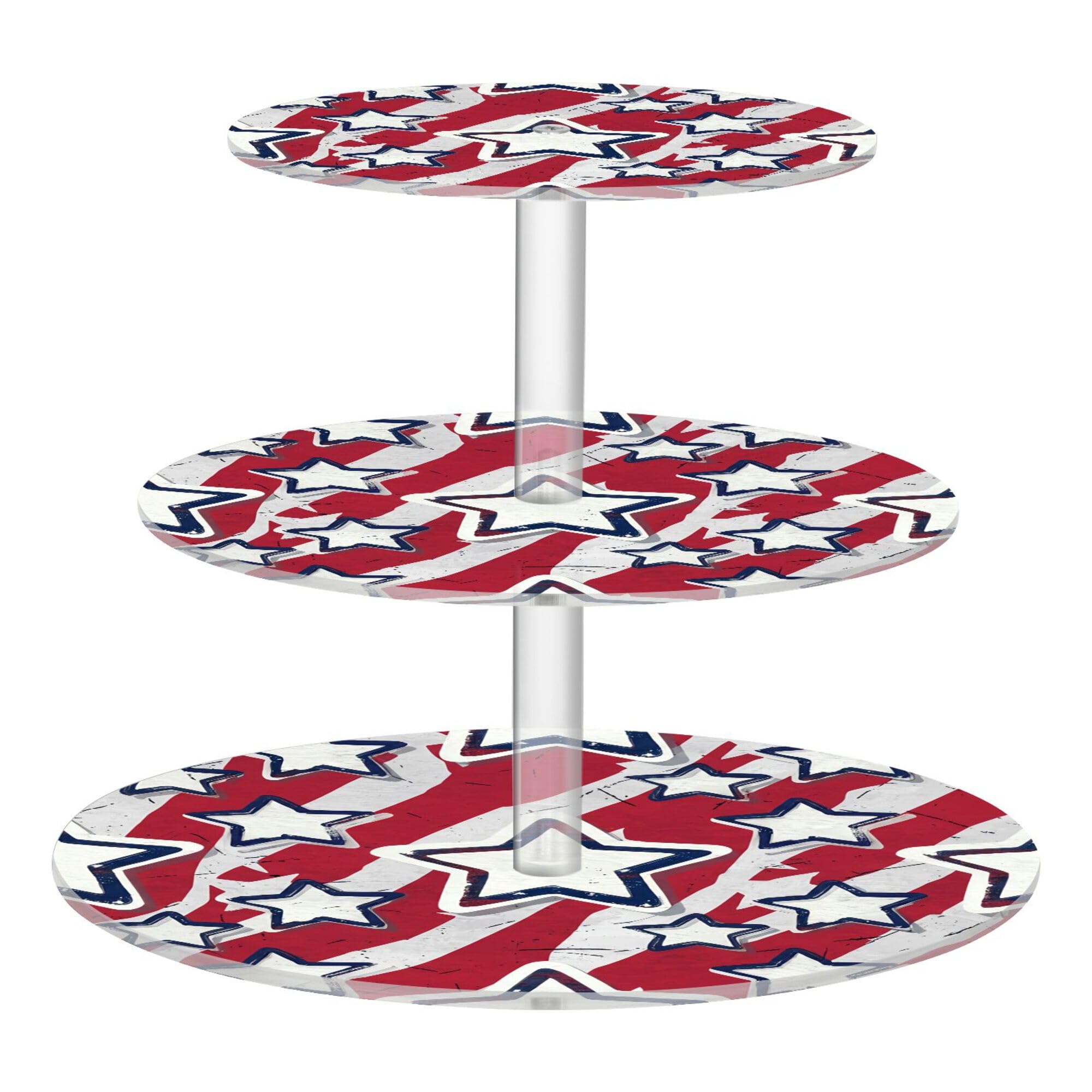 PYBUG Independence Day 3 Tier Acrylic Cupcake Stands Tower,Dessert Table Display Set for Tea Party,Wedding,Birthday, Baby Shower