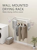 Vista 2 de JOOM Estante de secado de ropa plegable, estante de secado montado en la pared, estante de secado de ropa, 31.5 pulgadas de ancho, 5 varillas