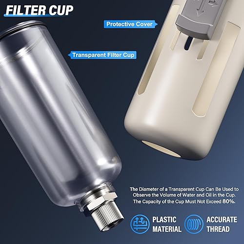 Miniatura 66 de TAILONZ PNEUMATIC Regulador de presión de filtro de aire de drenaje automático NPT de 1/4 de pulgada Combo Piggyback, filtro compresor