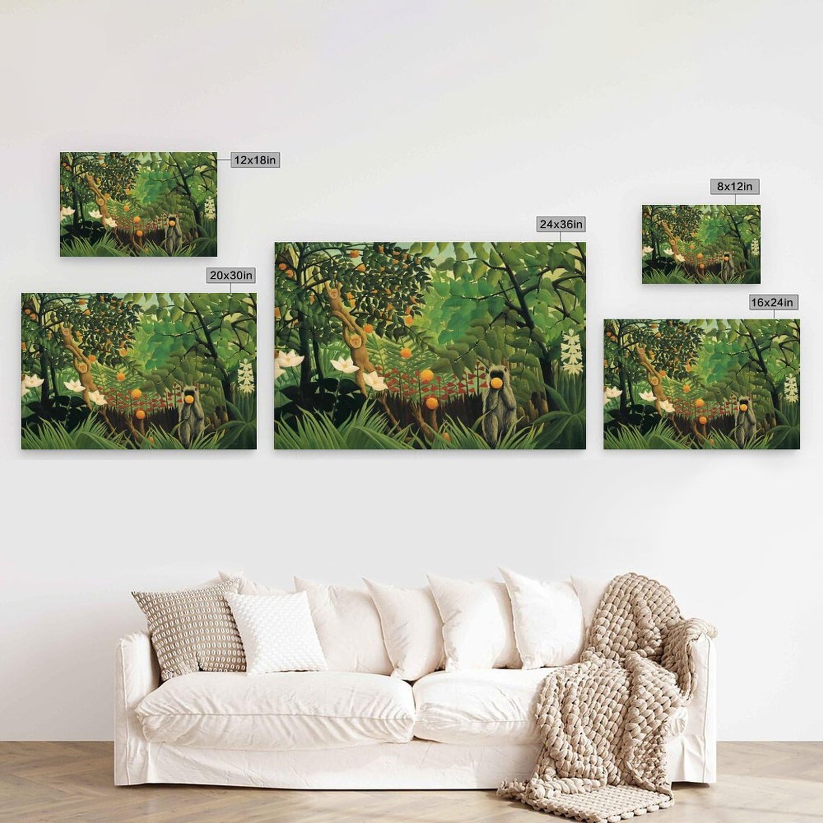 1909 La selva ecuatorial de Henri Rousseau - Impresión artística ingenua con paisaje exótico de la selva y marco de frutas, 30 x 45 cm