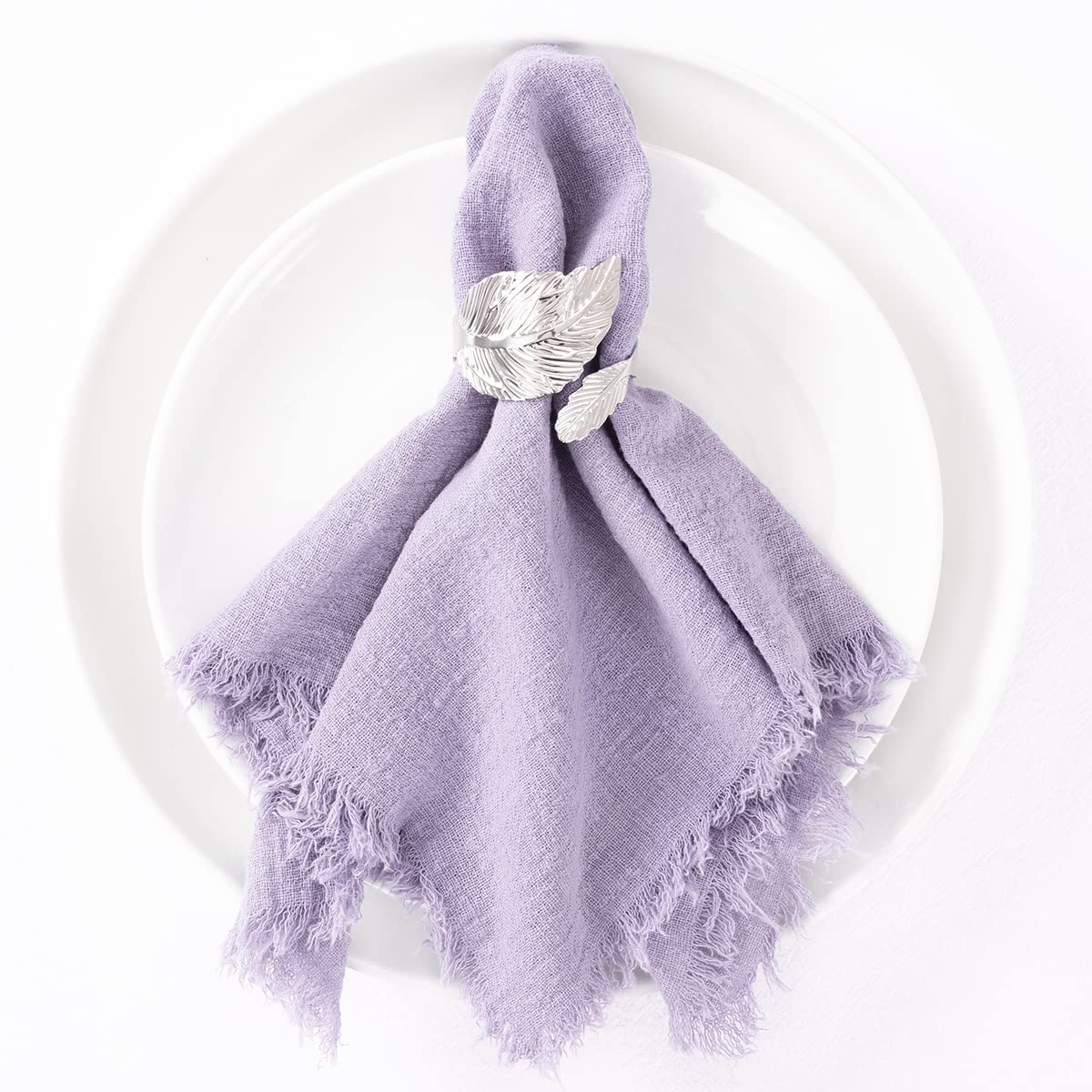 Set 12 Tovaglioli Di Stoffa In Cotone 45x45 Cm – Blu Lavanda Con Pizzo Decorativo, Lavabili, Per Matrimoni E Cene