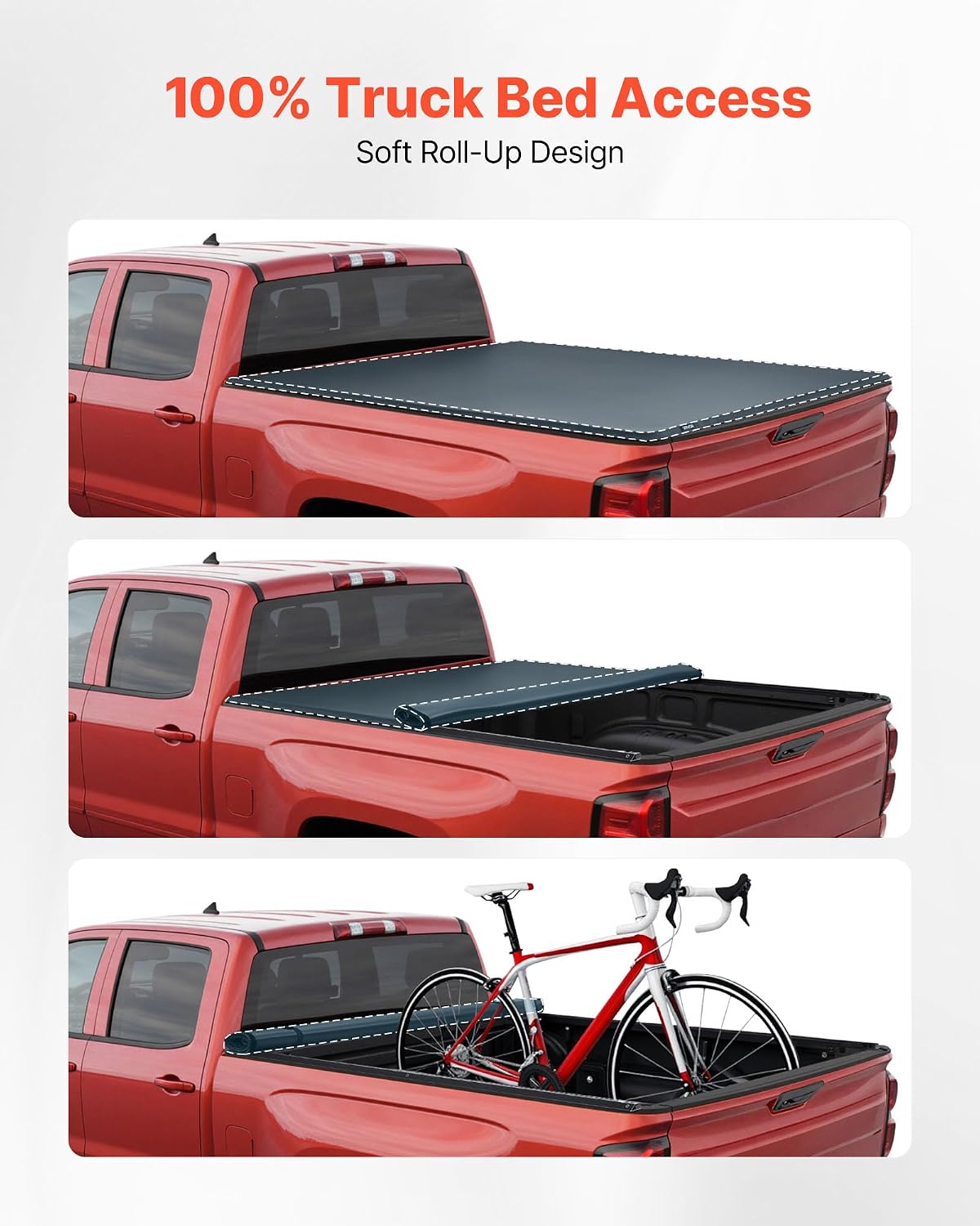 VEVOR Soft Roll-Up Truck Bed Tonneau Cover, Compatible with 2019-2026 Chevy Silverado/GMC Sierra 1500 New Body, Fits 5.8 ft (5 ft 9 in/69.3 in) Bed, PVC Tonneau Cover with Aluminum Alloy Support Bars