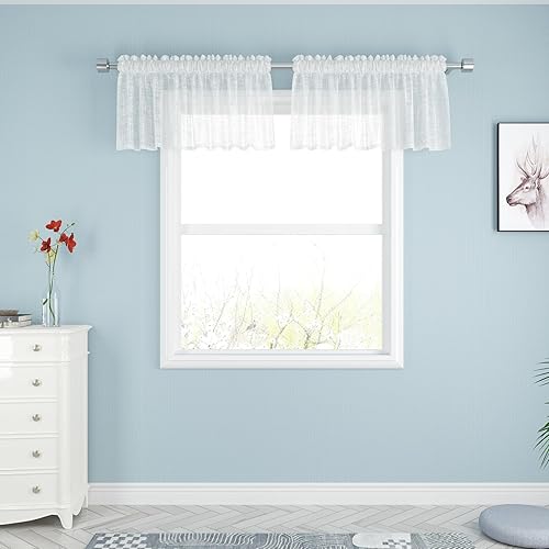 Miniatura 2 de Cenefa blanca de 15 pulgadas de largo, transparente, para sala de estar, dormitorio, cocina, cenefa transparente con filtro de luz, cortina pequeña