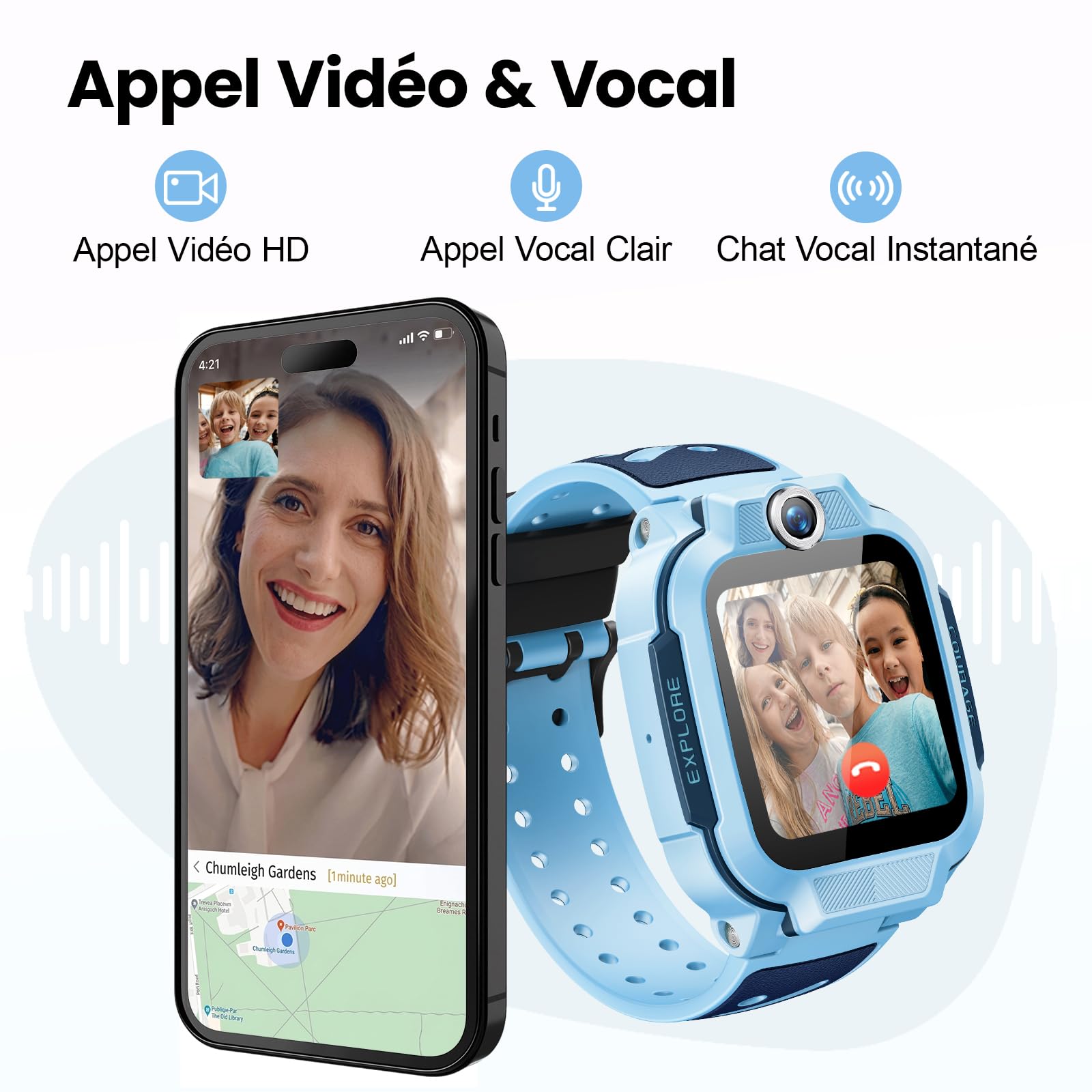 imoo Z3 Montre Connectée Enfant GPS, Montre Intelligente Enfant Carte Sim & 4G, Téléphone & Appel Vidéo, IP68 Étanche, SOS, Podometre, Mode Classe-Smartwatch Enfant Cadeau Fille Garçon - Bleu