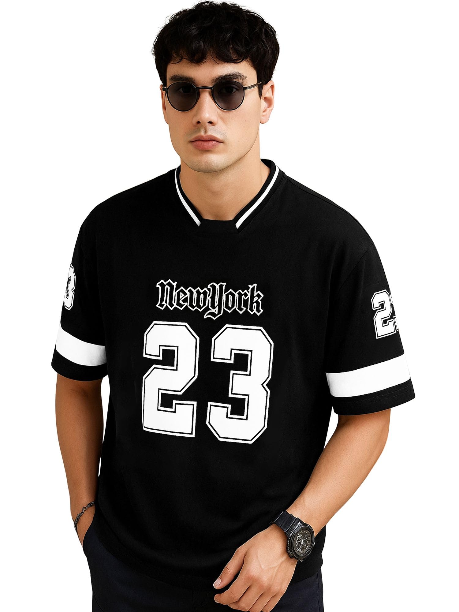 jump cuts || Mens ||Printed ||V-Neck|| Half Sleeve||Cotton Blend|| T-Shirt-picture-35