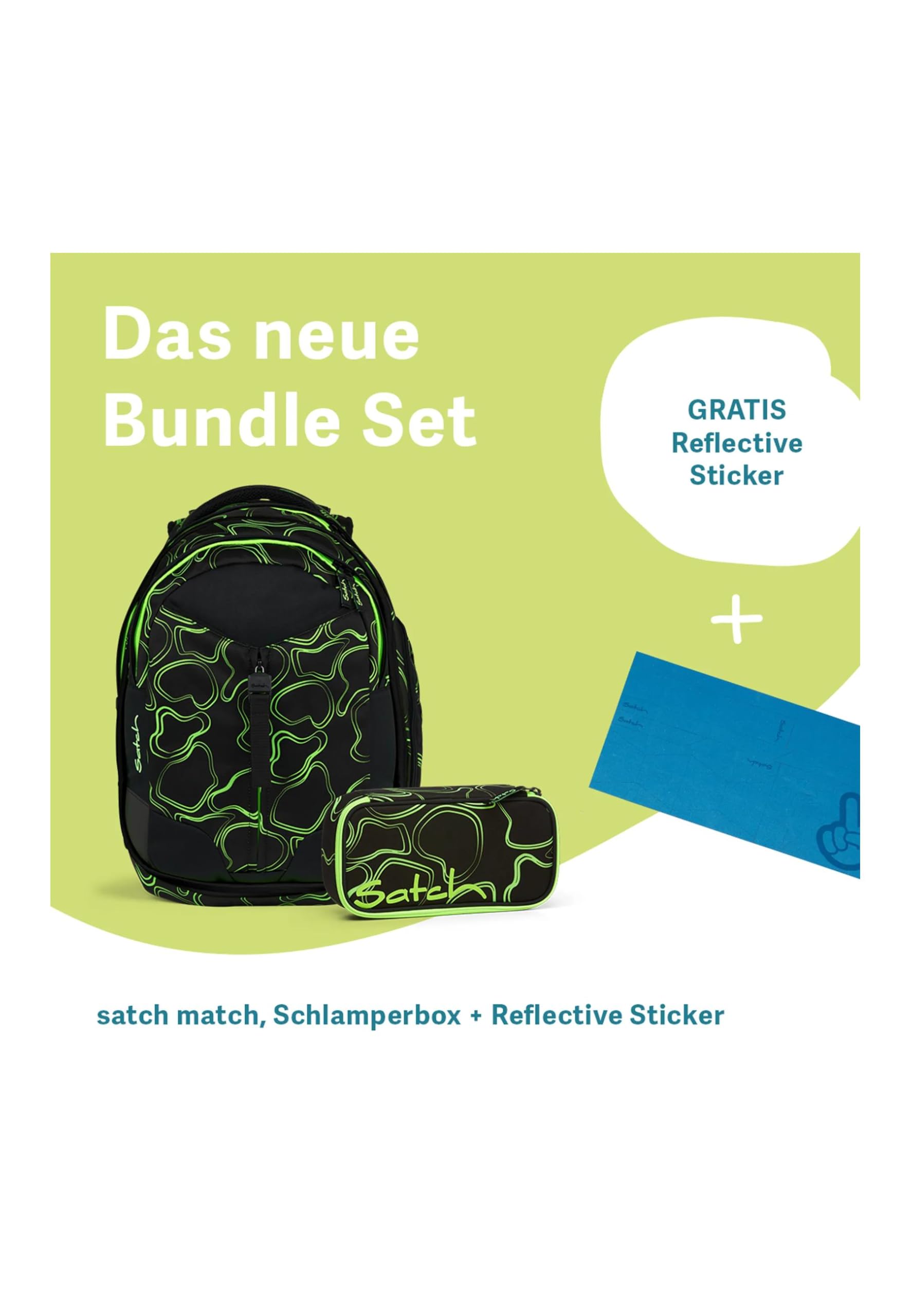 Satch Match Bundle ab 5. Klasse, ergonomisch, 3-teilig, 35 L Stauraum, standfest, Organisationstalent Green Supreme - Schwarz