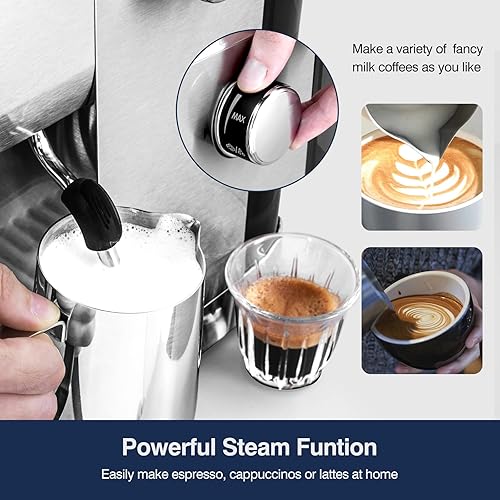 Miniatura 6 de amzchef Máquinas de café expreso de 20 bares, Espresso Macker con espumador de leche y panel LCD, cafetera compacta para capuchino, café con leche,