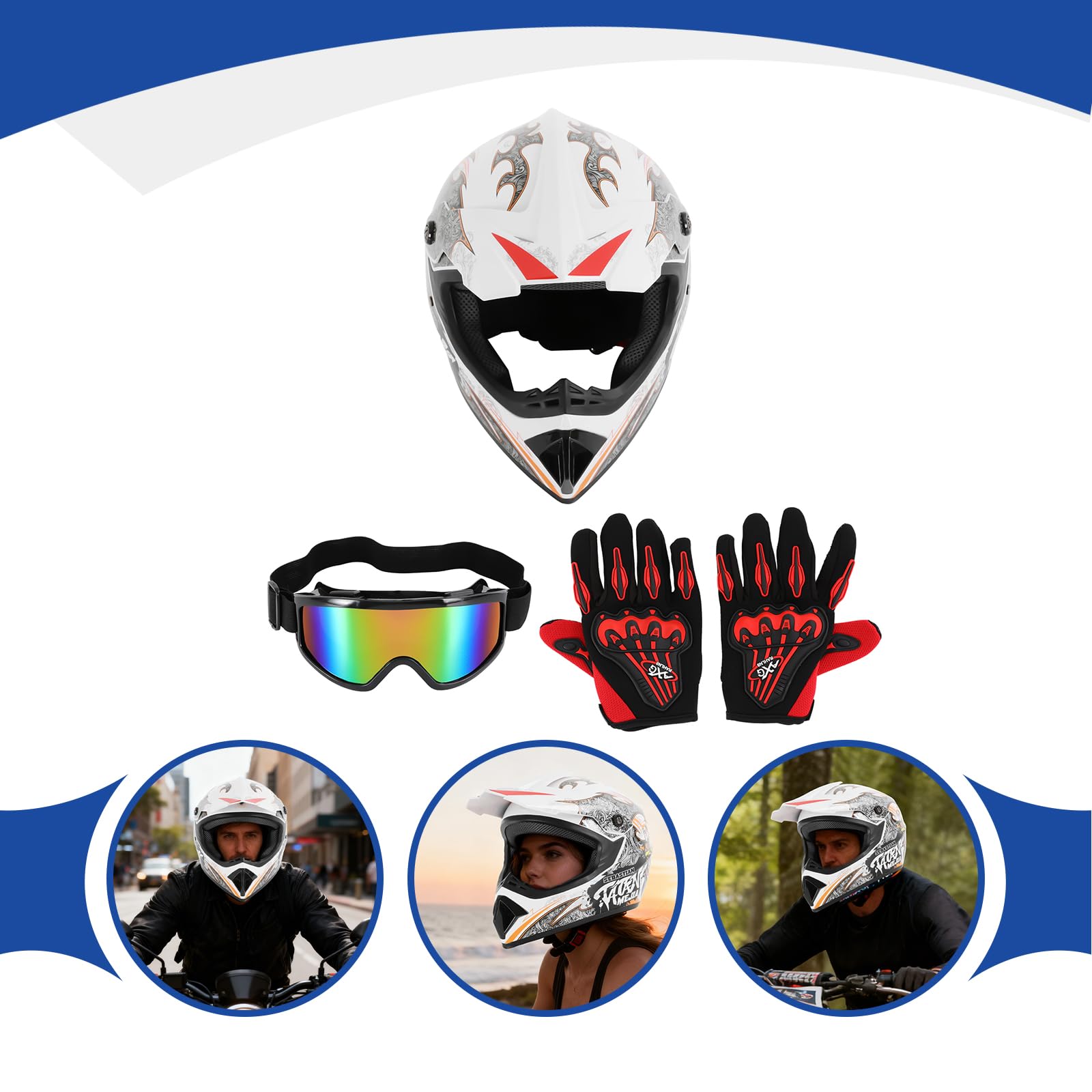 Zestaw kasków motocrossowych | Kask offroad ATV Downhill do motocykla, crossbike offroad, enduro Sport, wytrzymały kask integralny