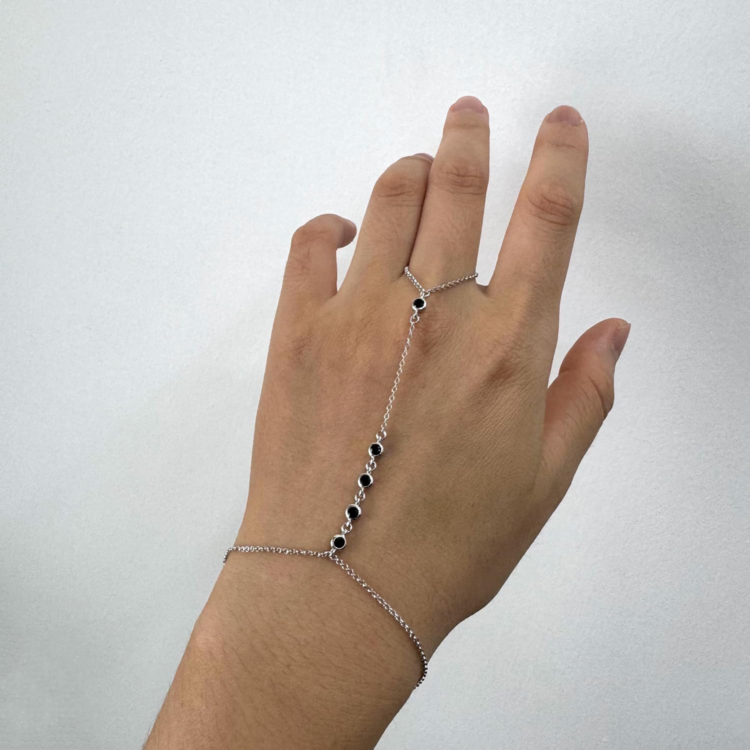 925 Sterling Silver Finger Ring Bracelet Hand Chain for Women, Slave Bracelets 7" to 9" Adjustable - Image 2