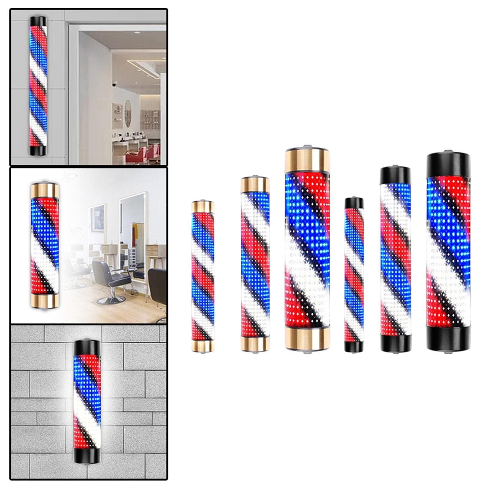 Lampa ścienna LED Wodoodporny Słupek Do Salonu Fryzjerskiego Obrotowe Światło Salon Fryzjerski Kryty Neon Oświetlenie Wiszące Na Ścianie Piękno W Paski balkonu, korytarza(Black,15x125cm)