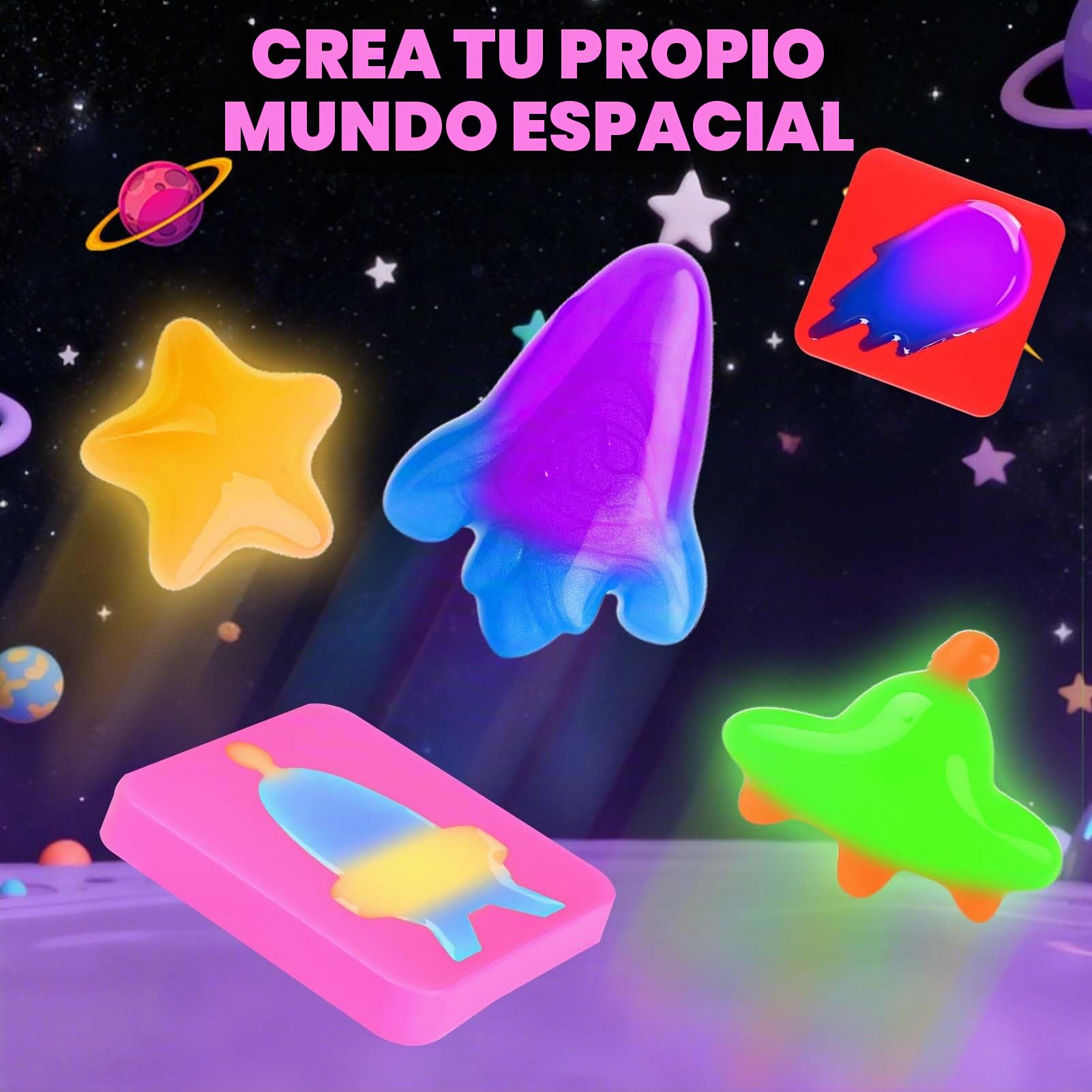 Dreamon Aqua Gelz Set Espacial 53PCS, Kit de Gel de Agua para Niños con 22 Colores y 16 Moldes de Cohete Estrella y Luna, Juego Creativo 3D DIY Educativo y Regalo para Niños y Niñas 3 4 5 6 Años