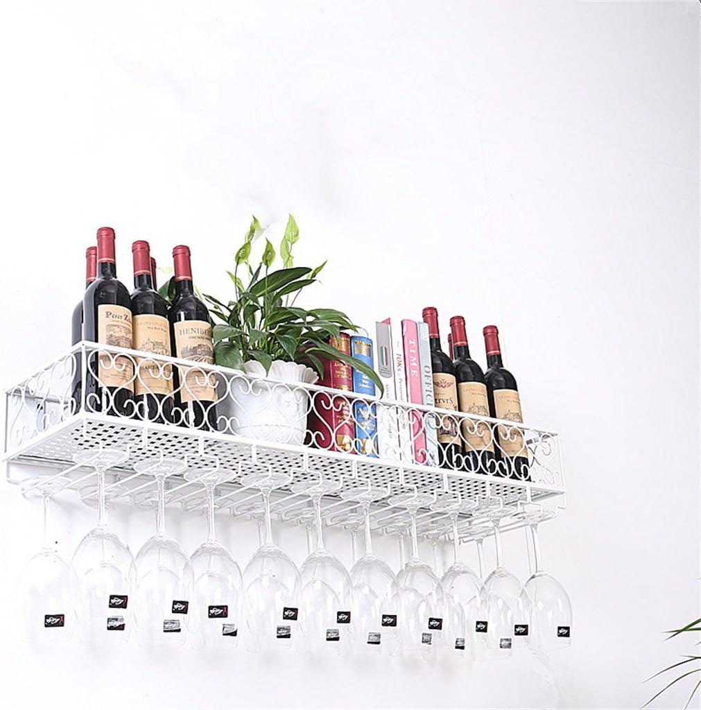 LUNEZY Wine Racks Wall Holder | Hanging Wine Glass Holder Metal | Vintage Wine Bottle Holder | Rustic Wall Mounted Wine Holder Wine Cabinet | Wall Shelf Storage Organizer Rack (White) (Si