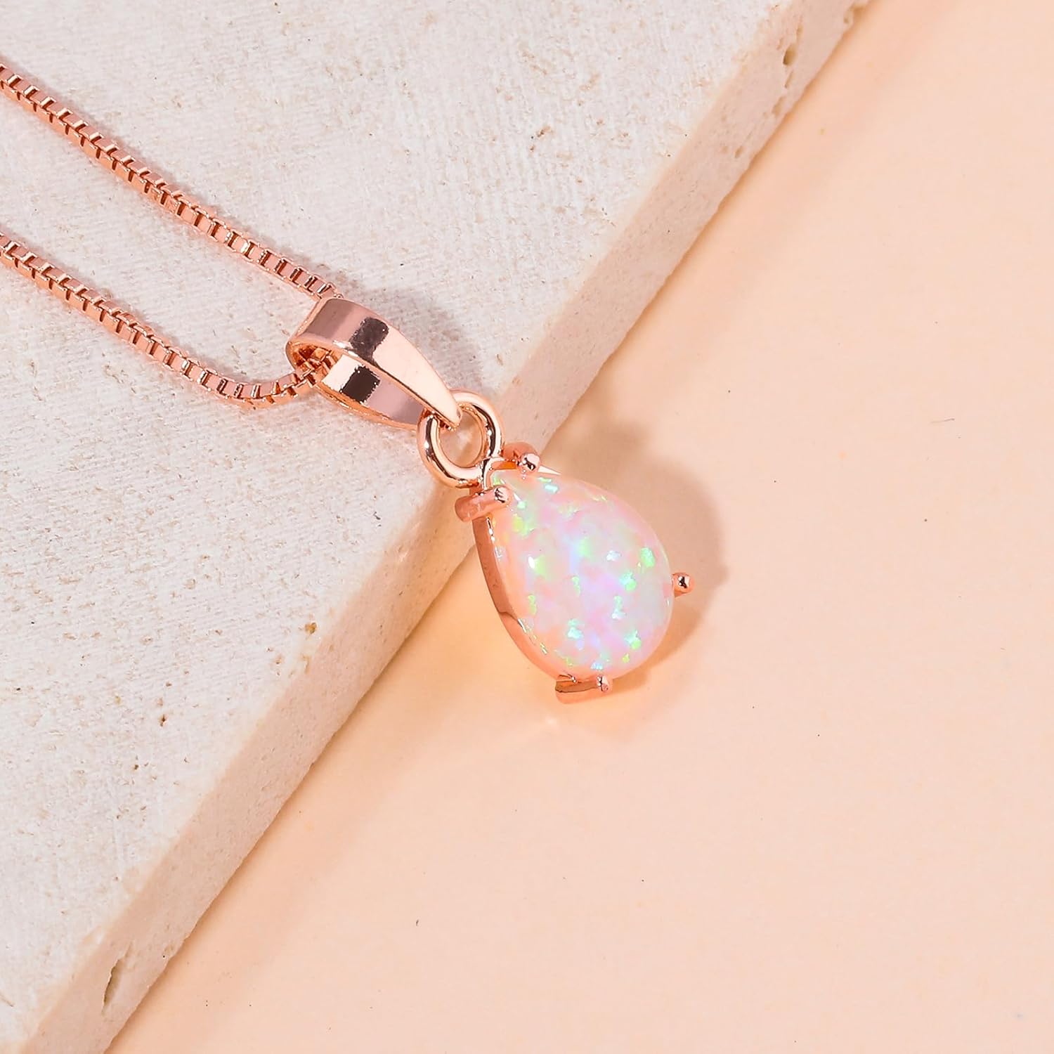 CiNily Opal Pendant Necklace for Women Multi-colored Teardrop Birthstone Necklaces 14K Rose Gold/Gold Plated Dainty Simple Gold Chian Necklace, Birthday Anniversary Wedding Gifts 7x10mm - Image 6