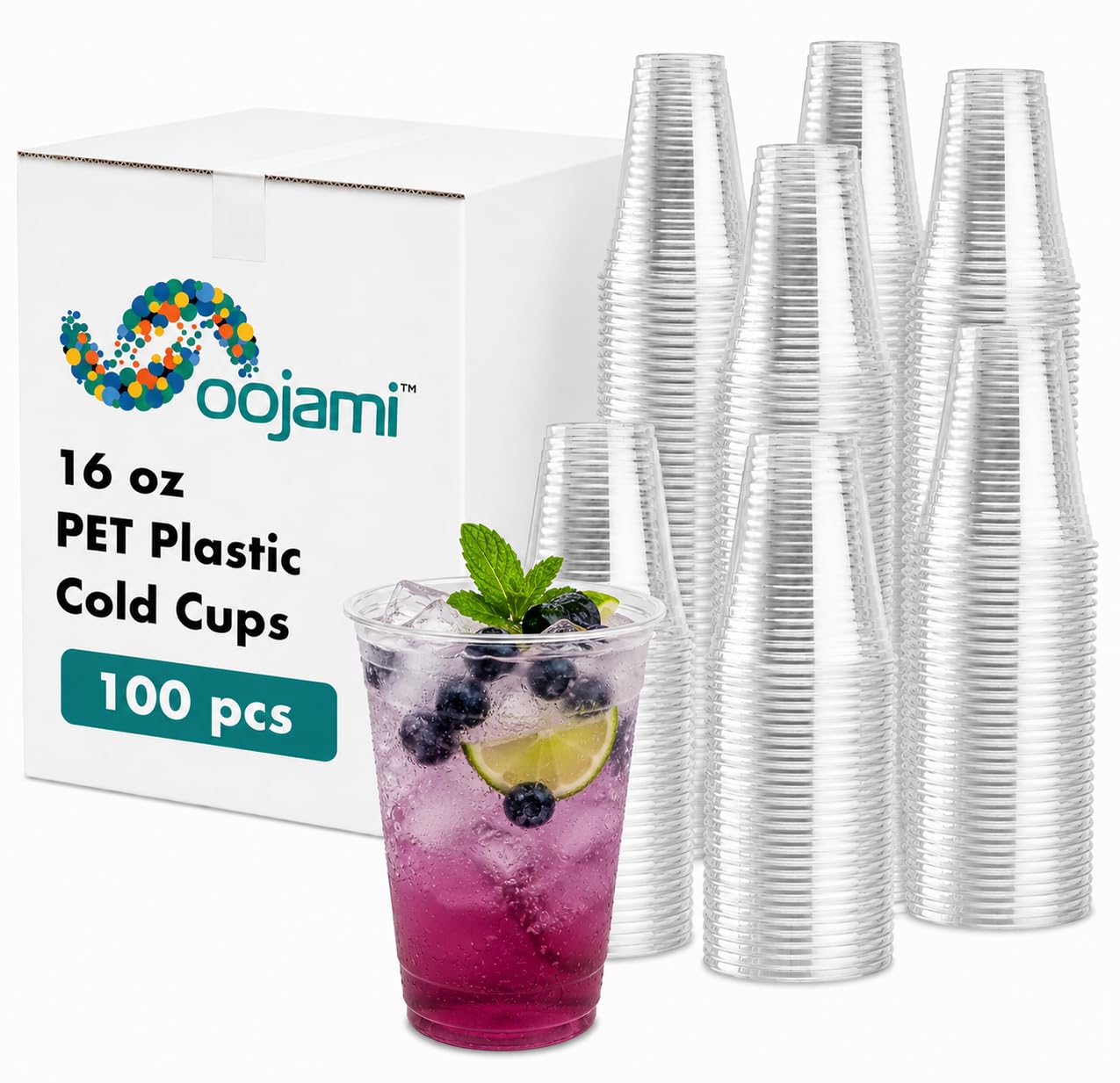 Oojami 100 Pack 16 oz Plastic Cups