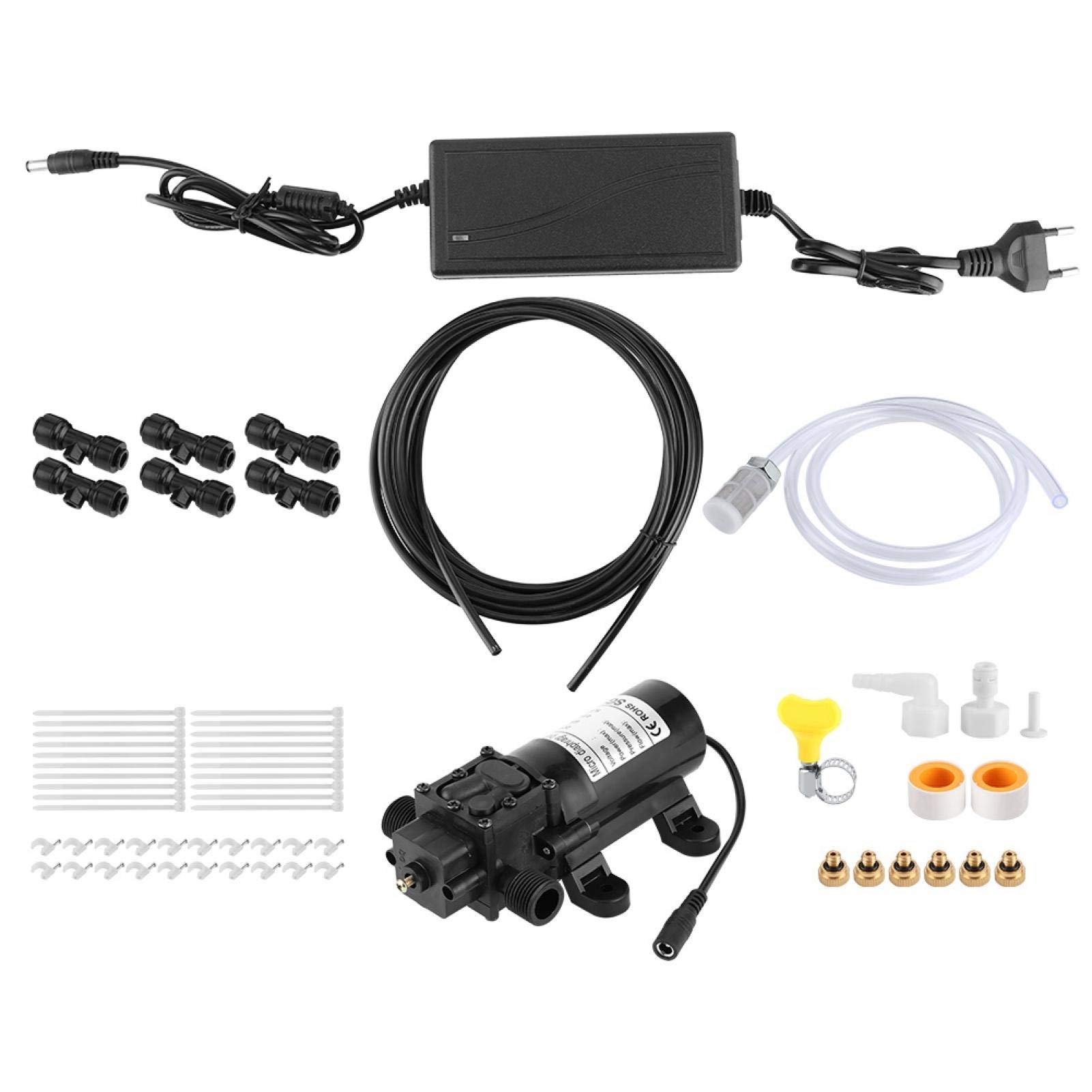 Pompa Acqua Pressione Pompa Autoadescante,Kit di nebulizzazione Impianto di nebulizzazione da Giardino a Bassa Pressione 110-240 V, Pompa a Membrana a 6 ugelli elettrica Resistente