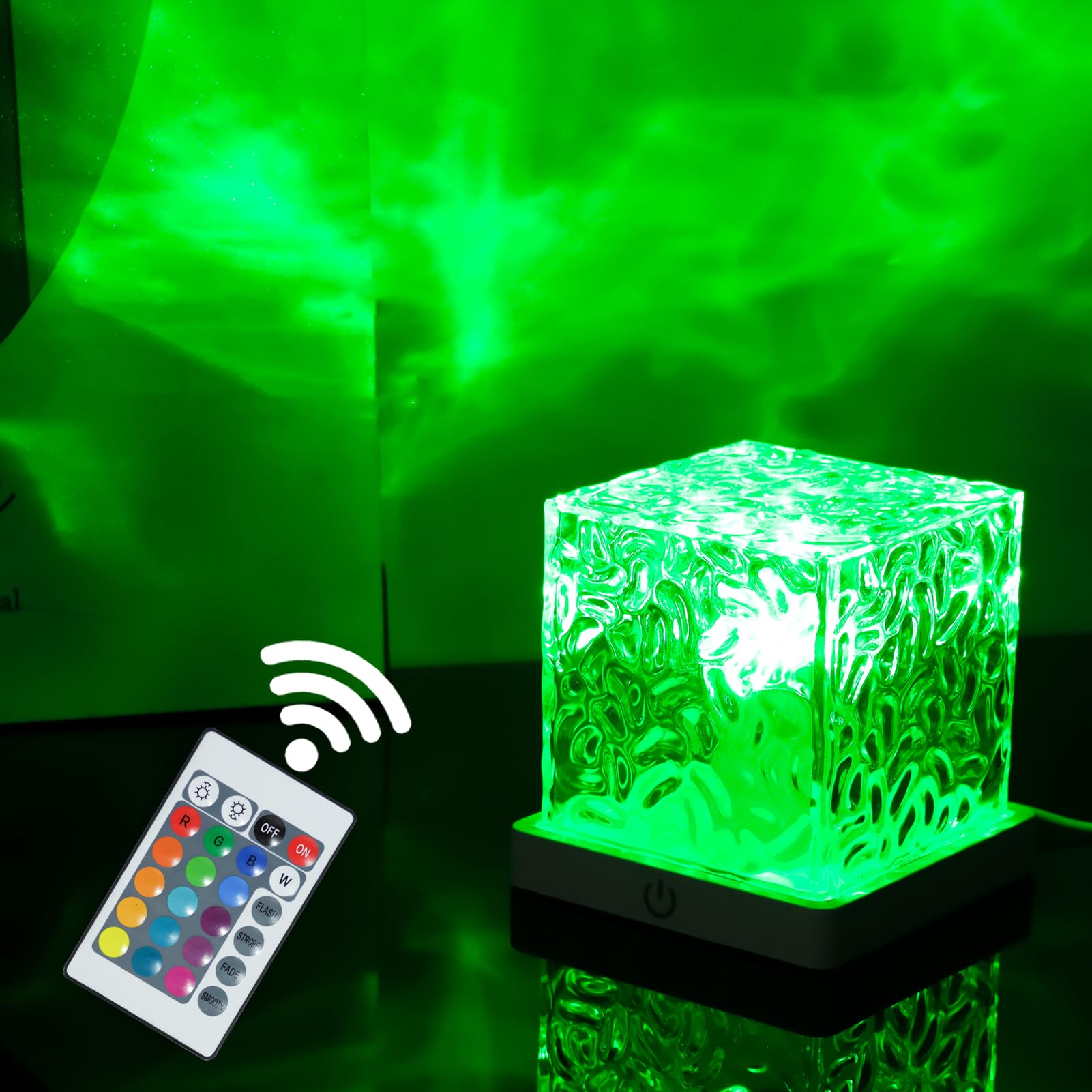 Proyector de ondas oceánicas, lámpara de agua de cubo de 16 colores, iluminación ambiental romántica holográfica 3D para habitación de niños, luz nocturna aurora, regalos de cumpleaños y 2
