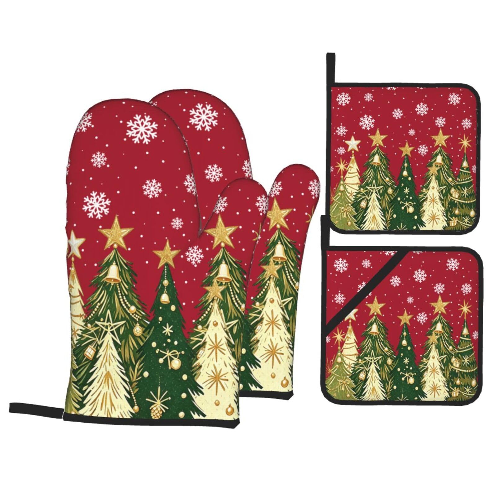 Christmas Tree Oven Mitts and Pot Holders Sets 4 Pack