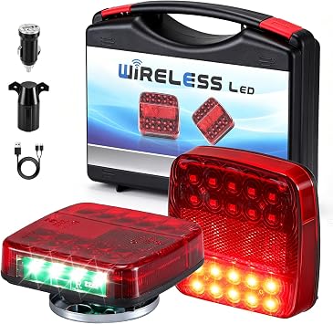 RIDWIND Wireless Magnetic Trailer Lights, Rechargeable LED Tow Light Kit