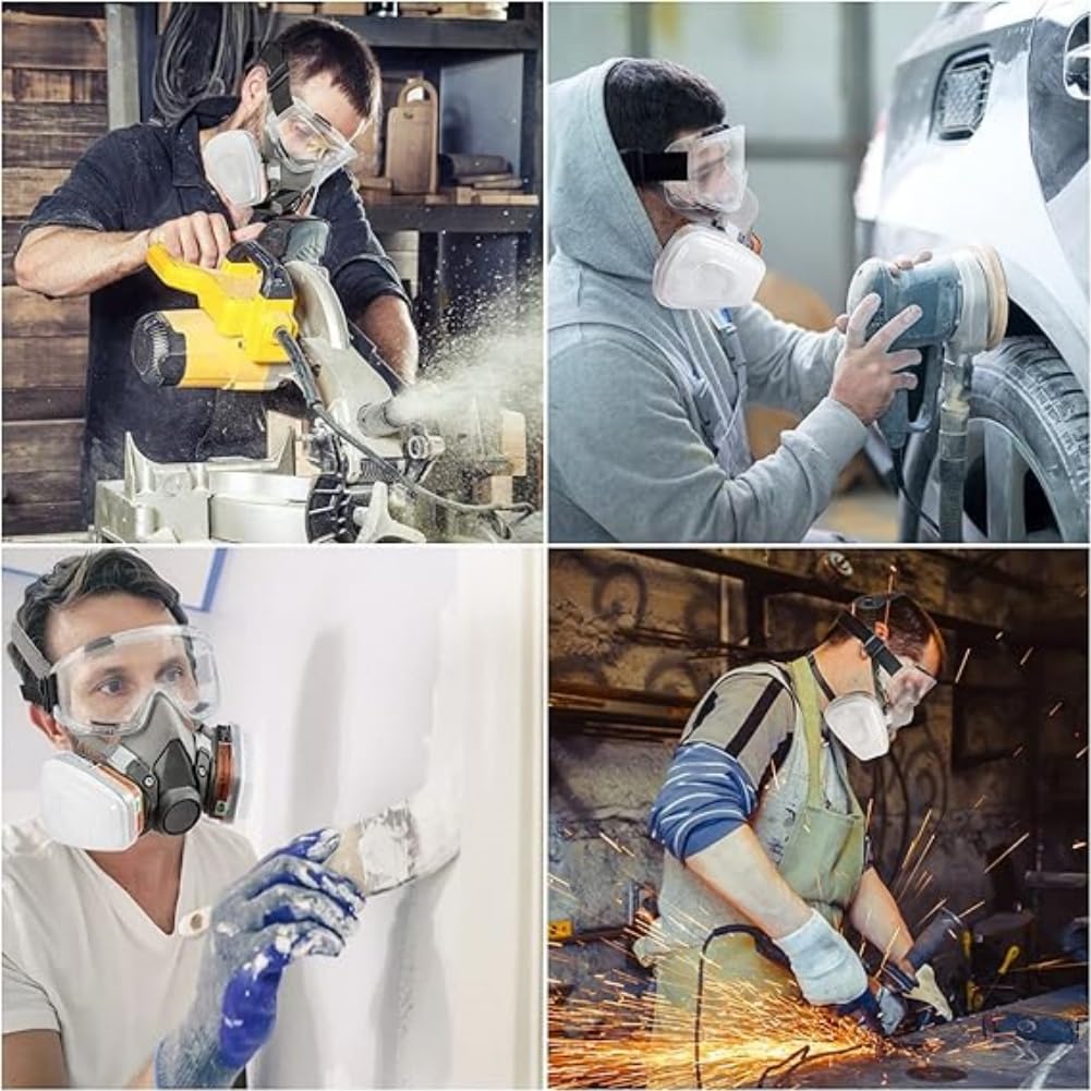 Maschera Respiratoria con Occhiali Protettivi, 20 Filtri Sostituibili, Kit Protezione Professionale per Verniciatura e Polveri